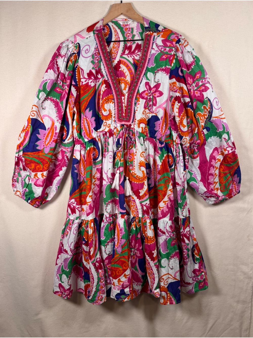Kaktus Boho Festival, Midi Dress. Poet sleeves, beaded detail Vibrant colors